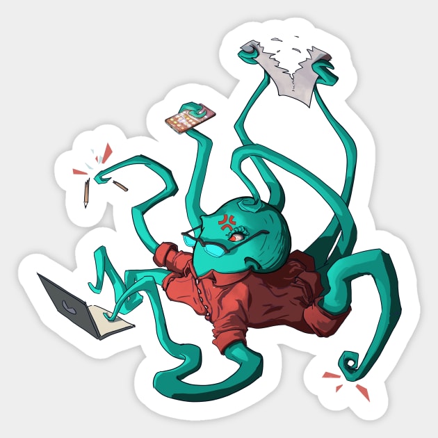 Stressed out Octopus Sticker by animalartium@gmail.com